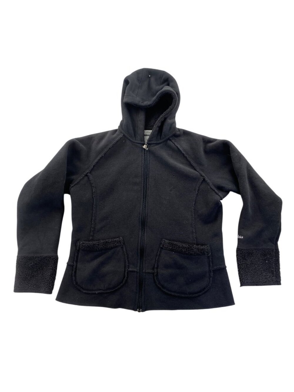 Columbia Womens Fleece Jacket Medium Black Full Zip Cozy Hooded Winter Pockets